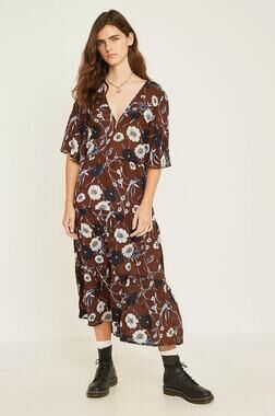 Faithfull The Brand Melia Floral Midi Dress Brown Boho Romantic Size XS